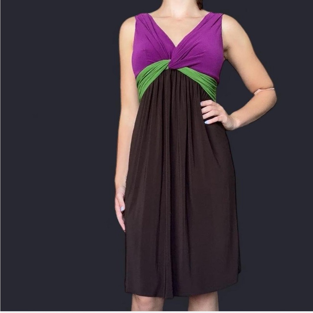 Suzi Chin Vibrant Purple and Green Midi Dress